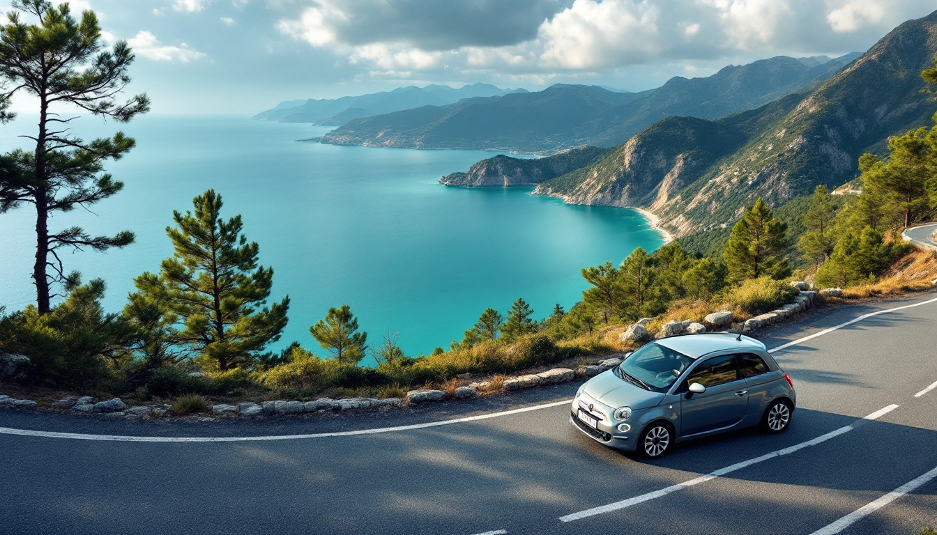 Mietwagen auf einer Bergstraße während einer Albanien Rundreise mit dem Auto entlang der Route zur Riviera