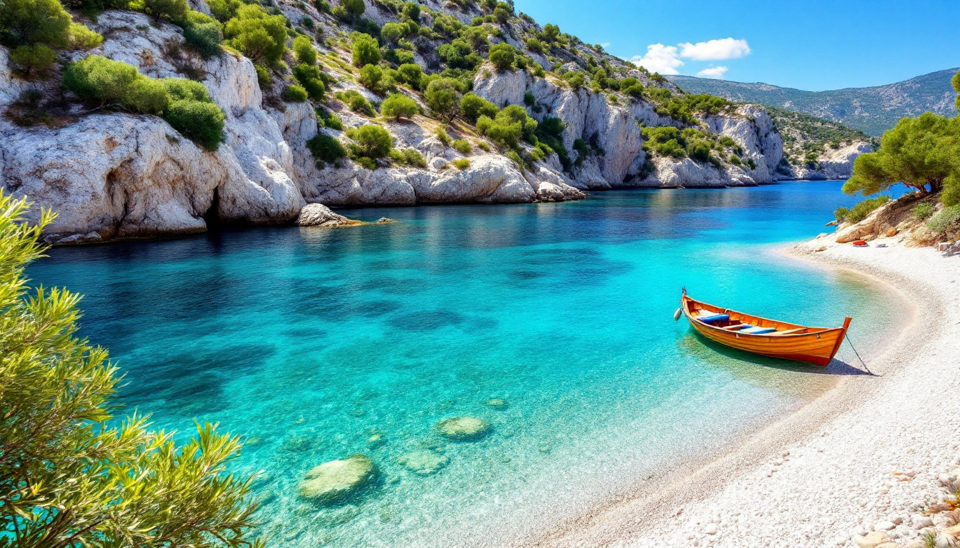 Türkisfarbene Bucht mit Kiesstrand – einer der albanische Riviera schönste Strände am Ionischen Meer